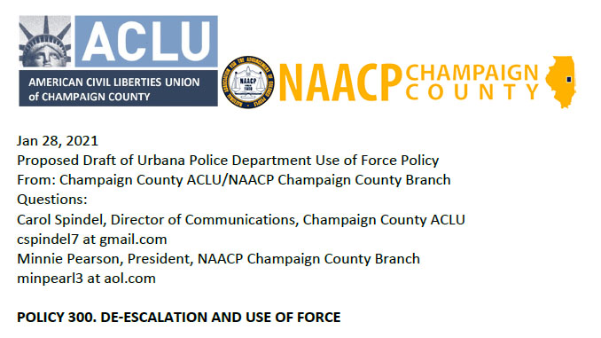 Champaign ACLU, NAACP, Propose Their Own Urbana Police Use of Force Policy