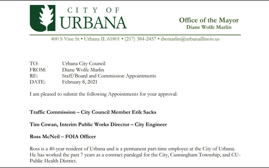 Urbana Mayor to Assign FOIA Officer, After Months of Violation