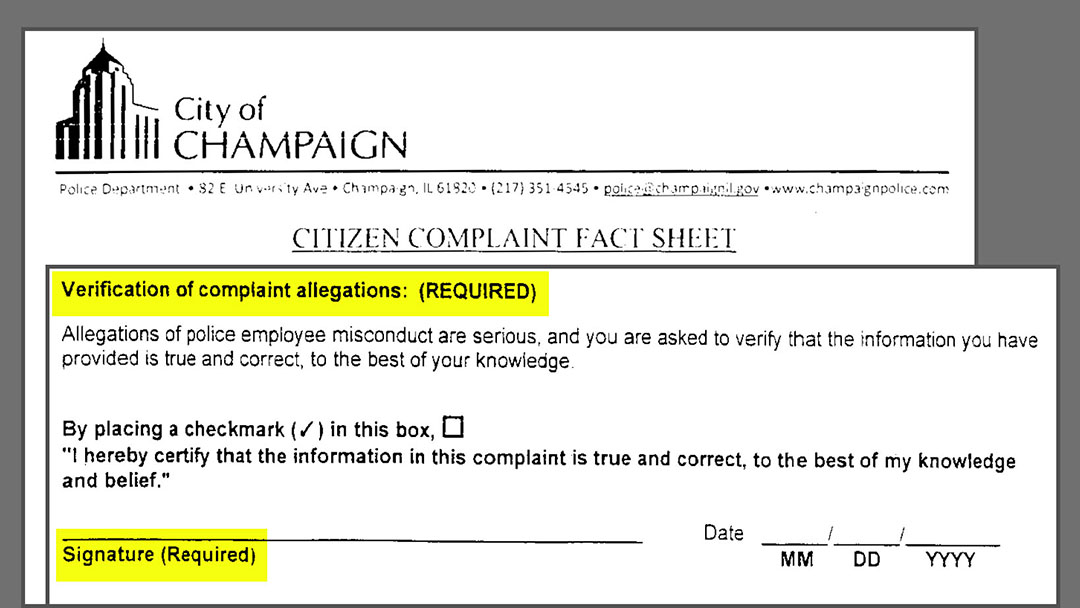 Champaign Police Complaint Form Violates State Law