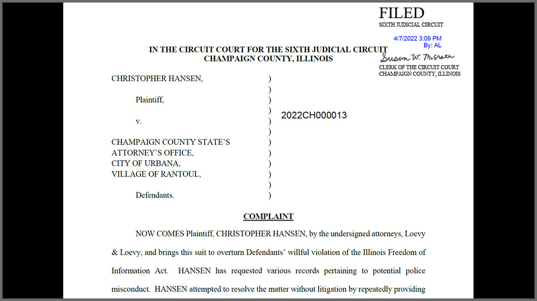 Police Records Lawsuit Names Urbana, Rantoul, Champaign State’s Attorney (Illinois)