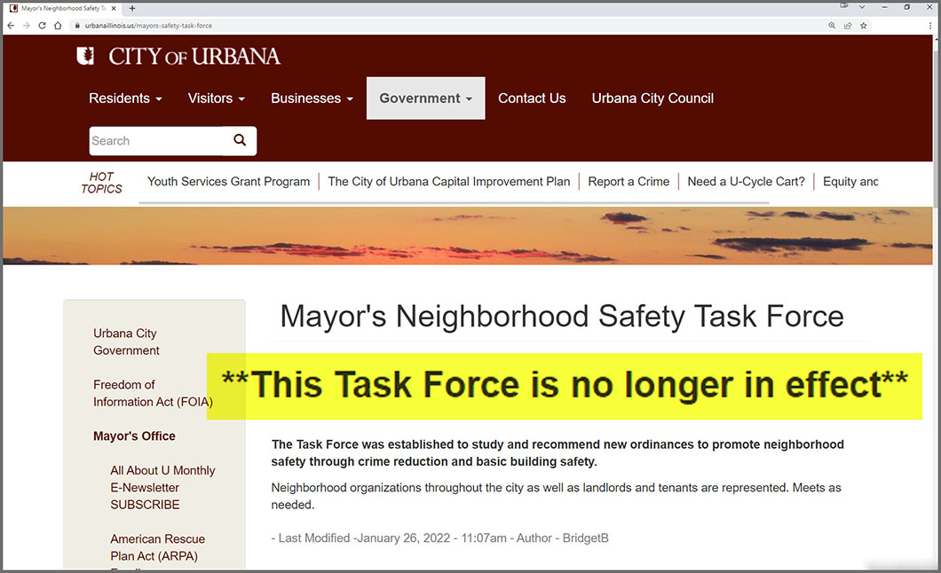 Urbana Mayor Abandons Policing & Neighborhood Safety Committees