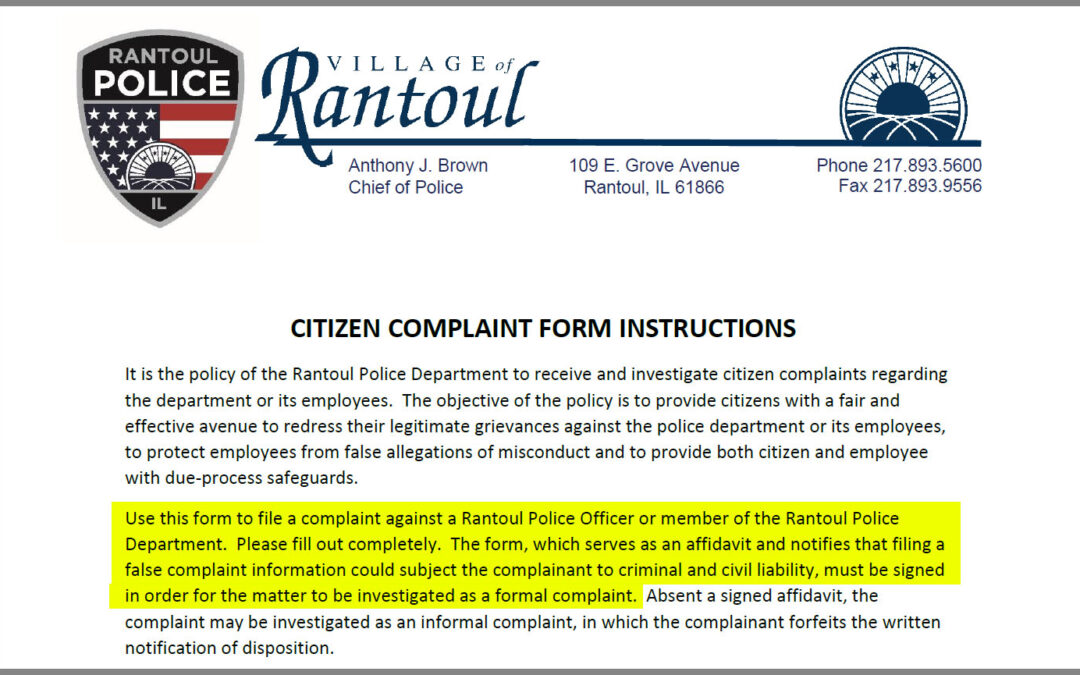 New Rantoul Police Complaint Form Designed to Skirt State Law